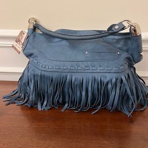 B MAKOWSKY NWT Fringe Leather Hobo Bag in Blue